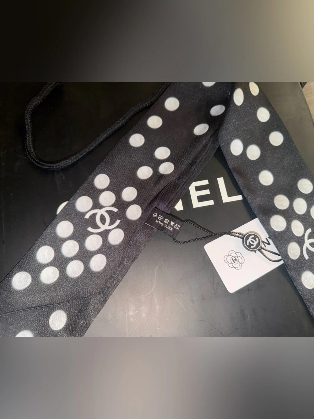 Black Polka Pearls Dot Silk Scarf